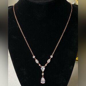 Elegant Rose Gold Over Sterling Silver lariat Teardrop Necklace